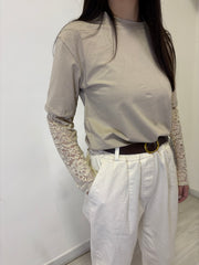 T shirt con manica in pizzo