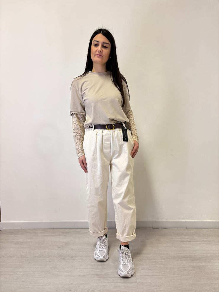 T shirt con manica in pizzo