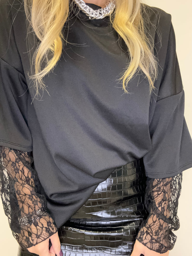 Maxi t shirt manica in pizzo