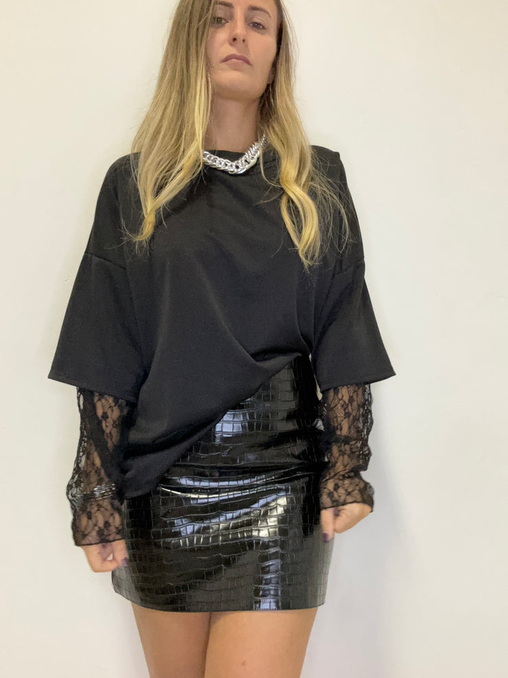Maxi t shirt manica in pizzo