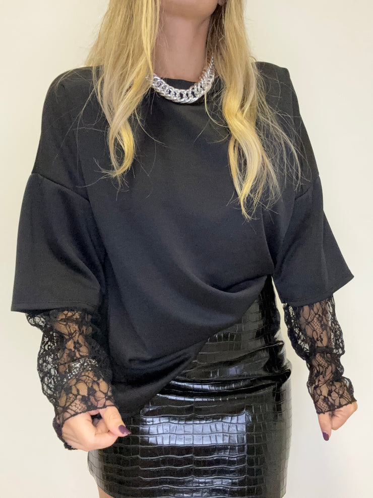 Maxi t shirt manica in pizzo