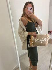 Pochette in paglia con tracolla interna
