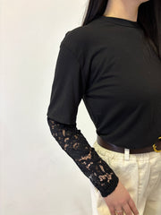 T shirt con manica in pizzo