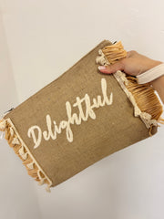Pochette in paglia con tracolla interna