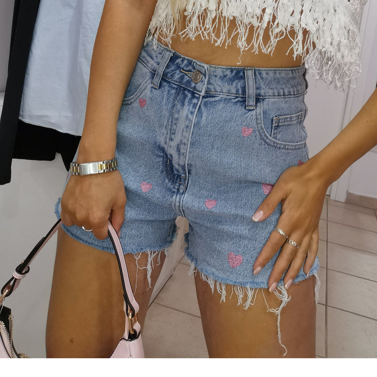 SHORT CUORI ROSA